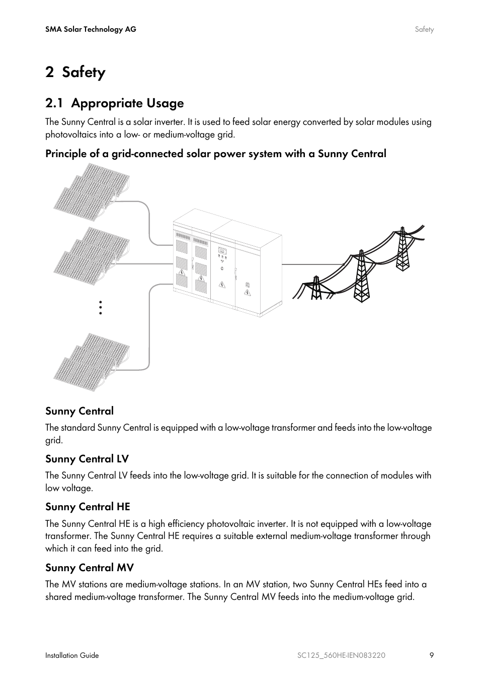 2 safety, 1 appropriate usage | SMA SC 100LV-560HE User Manual | Page 9 / 92