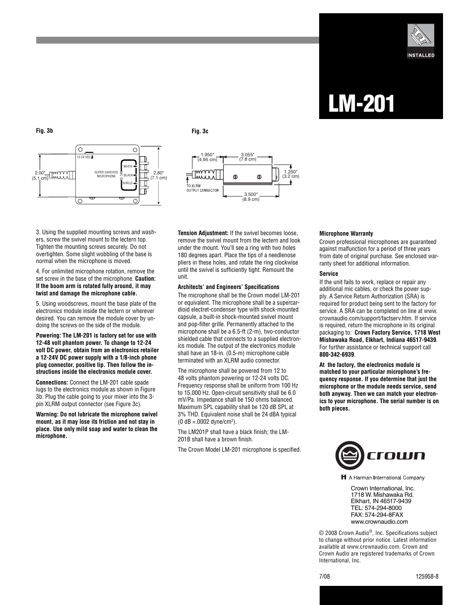 Lm-201 | Crown Audio LM-201 User Manual | Page 2 / 2