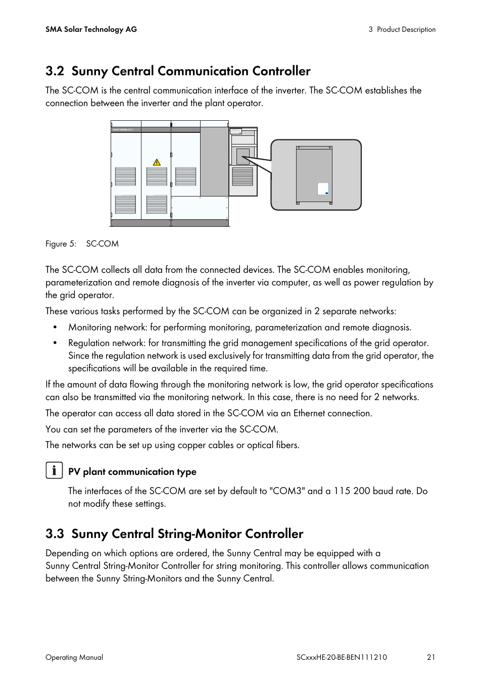 2 sunny central communication controller, 3 sunny central string-monitor controller, Sunny central communication controller | Sunny central string-monitor controller | SMA SC 500HE-20 User Manual | Page 21 / 108