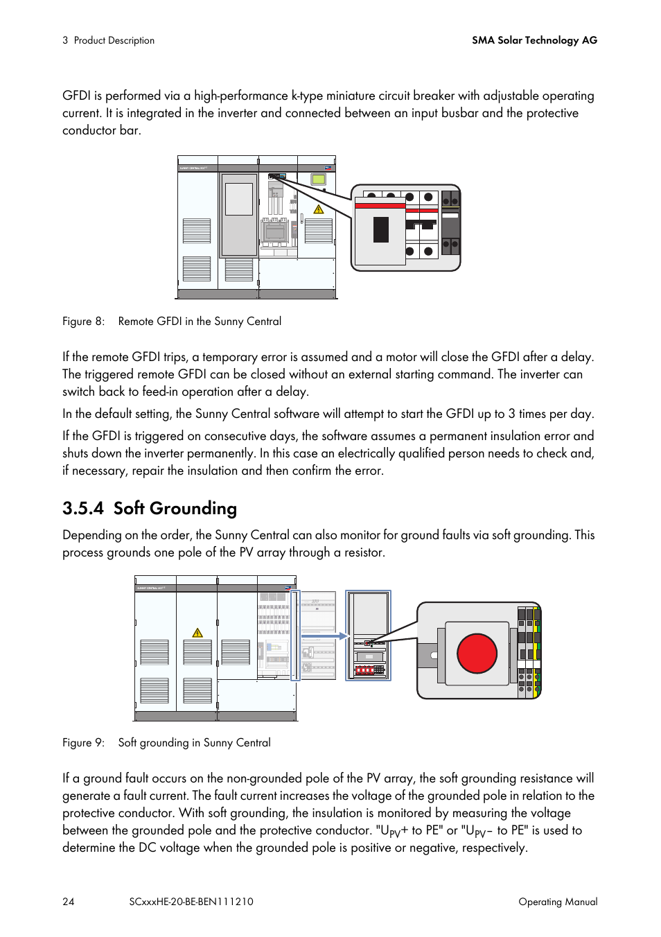 4 soft grounding, Soft grounding, Figure 8: remote gfdi in the sunny central | Figure 9: soft grounding in sunny central | SMA SC 500HE-20 User Manual | Page 24 / 108