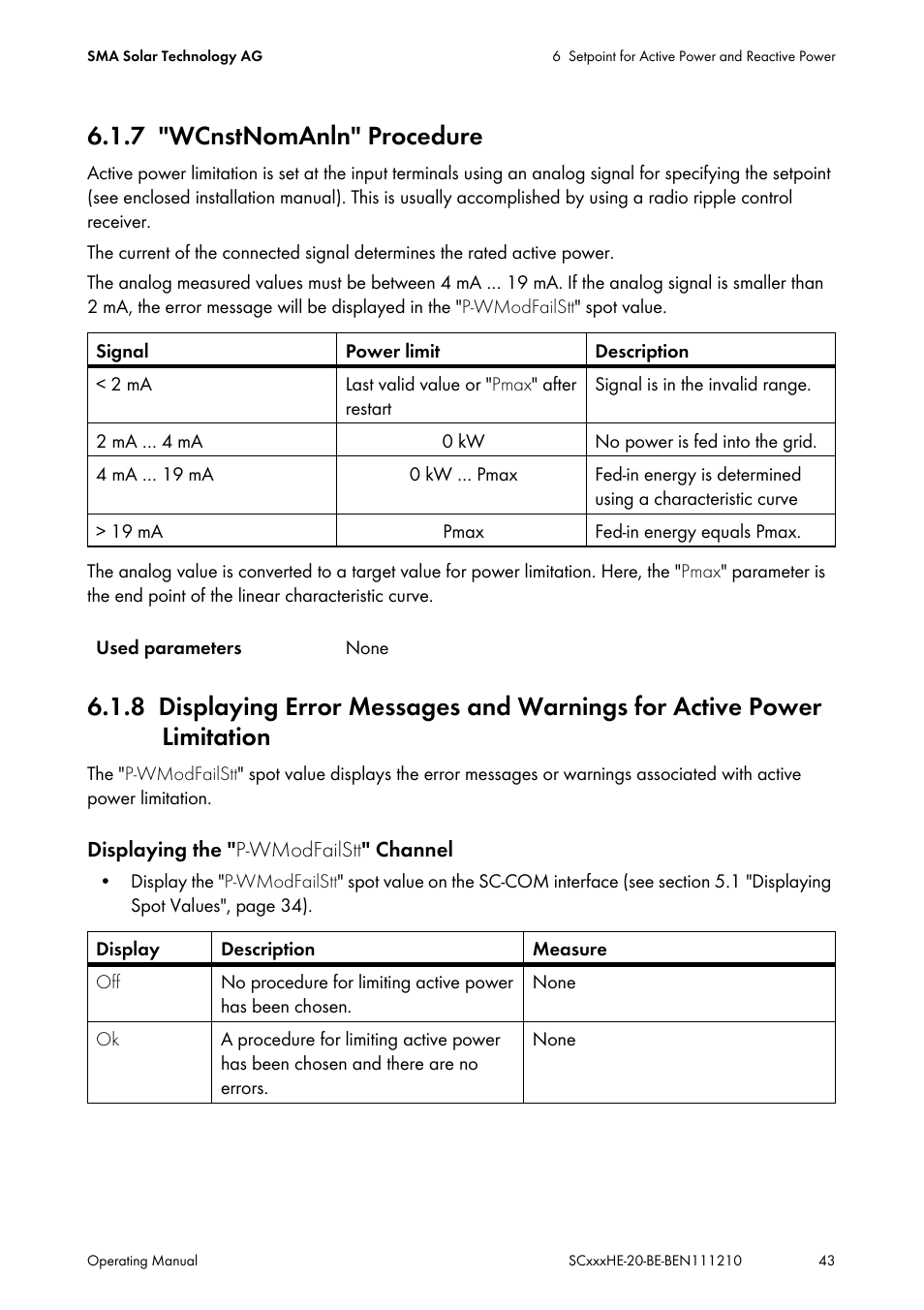 7 "wcnstnomanln" procedure, Wcnstnomanln" procedure | SMA SC 500HE-20 User Manual | Page 43 / 108