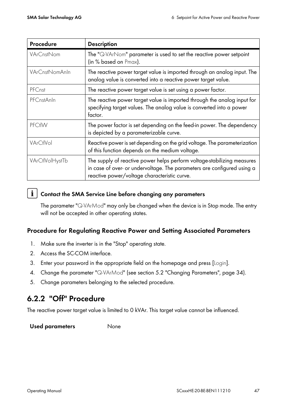 2 "off" procedure, Off" procedure | SMA SC 500HE-20 User Manual | Page 47 / 108