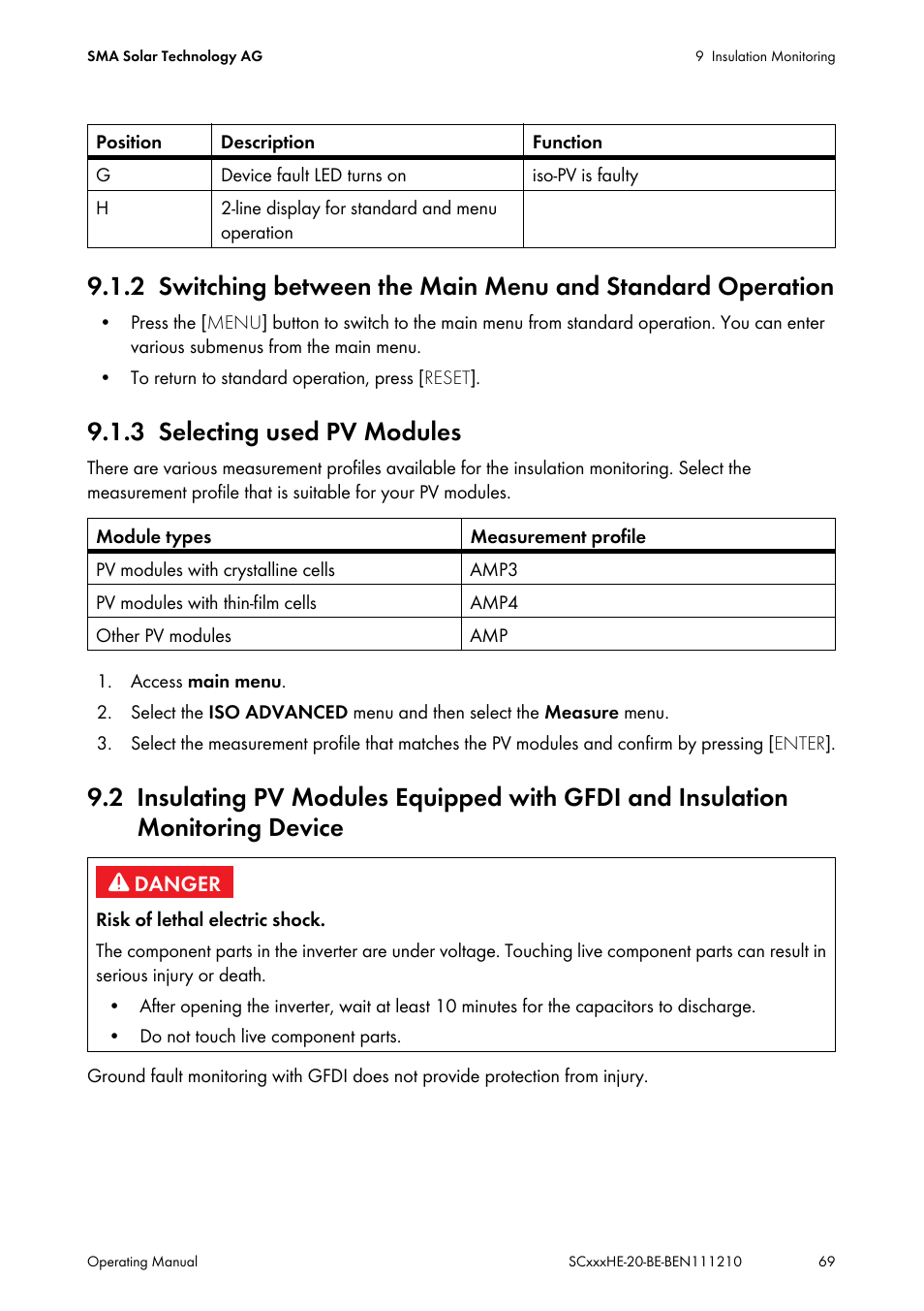 3 selecting used pv modules, Selecting used pv modules, Monitoring device | SMA SC 500HE-20 User Manual | Page 69 / 108