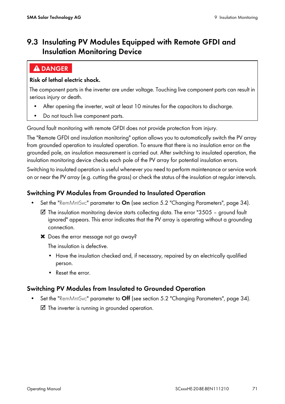 Insulation monitoring device | SMA SC 500HE-20 User Manual | Page 71 / 108