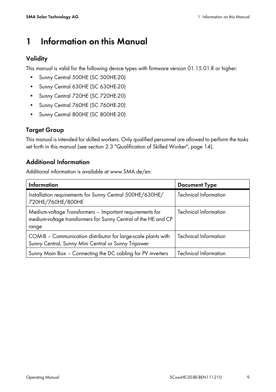 1 information on this manual, Information on this manual | SMA SC 500HE-20 User Manual | Page 9 / 108
