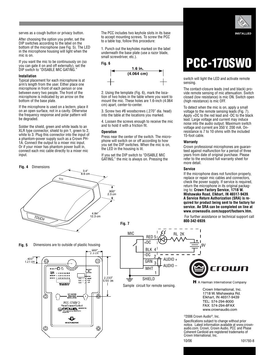 Pcc-170swo | Crown Audio PCC-170SWO User Manual | Page 2 / 2