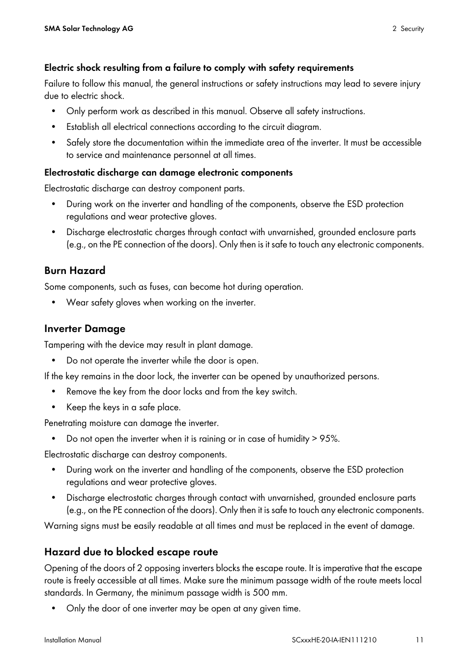 SMA SC 500HE-20 Installation User Manual | Page 11 / 76