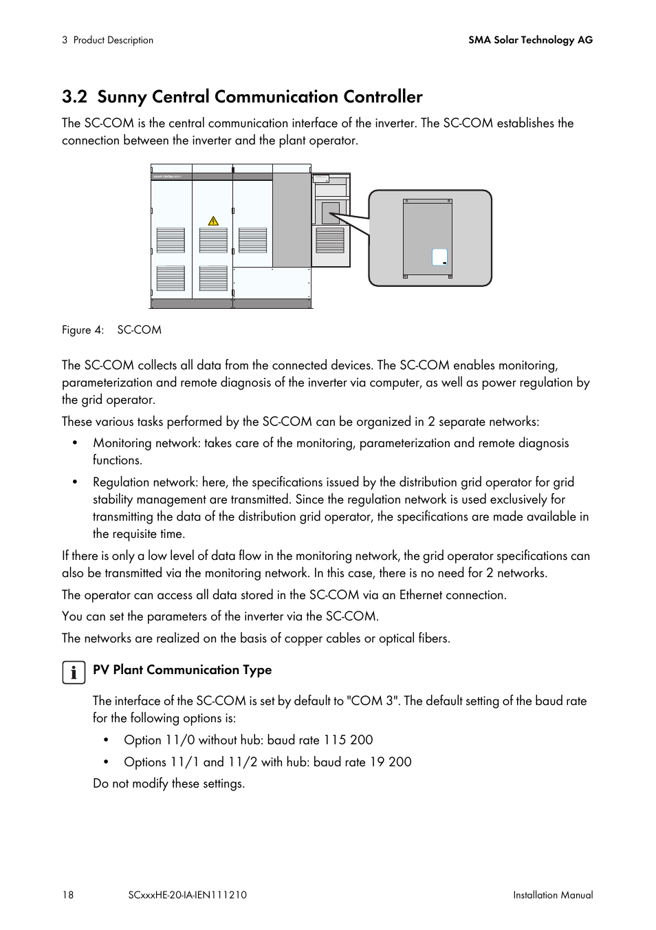 2 sunny central communication controller, Sunny central communication controller | SMA SC 500HE-20 Installation User Manual | Page 18 / 76