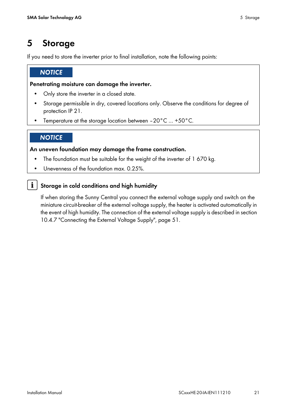 5 storage, Storage | SMA SC 500HE-20 Installation User Manual | Page 21 / 76