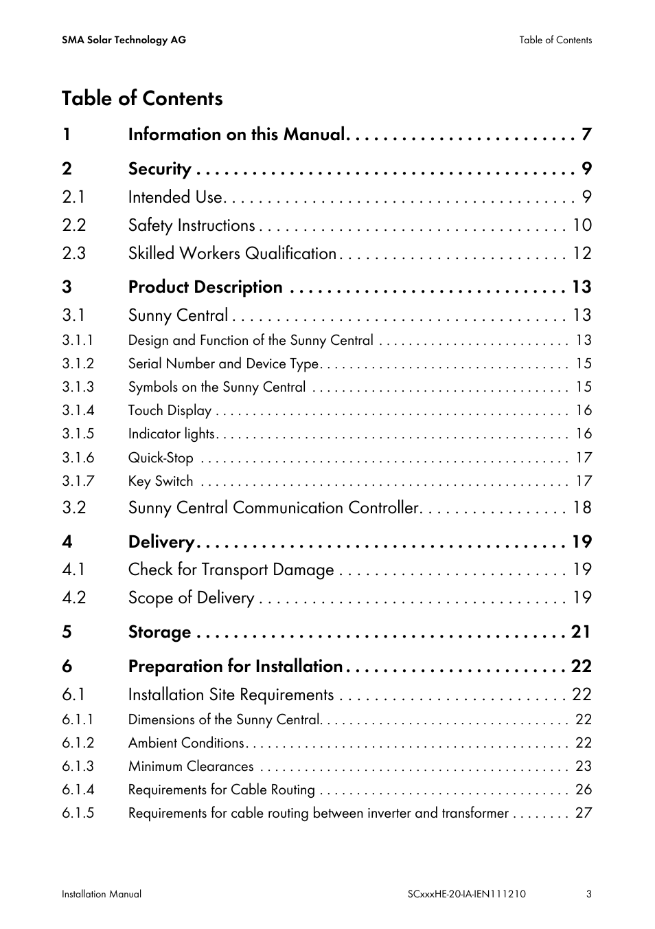 SMA SC 500HE-20 Installation User Manual | Page 3 / 76