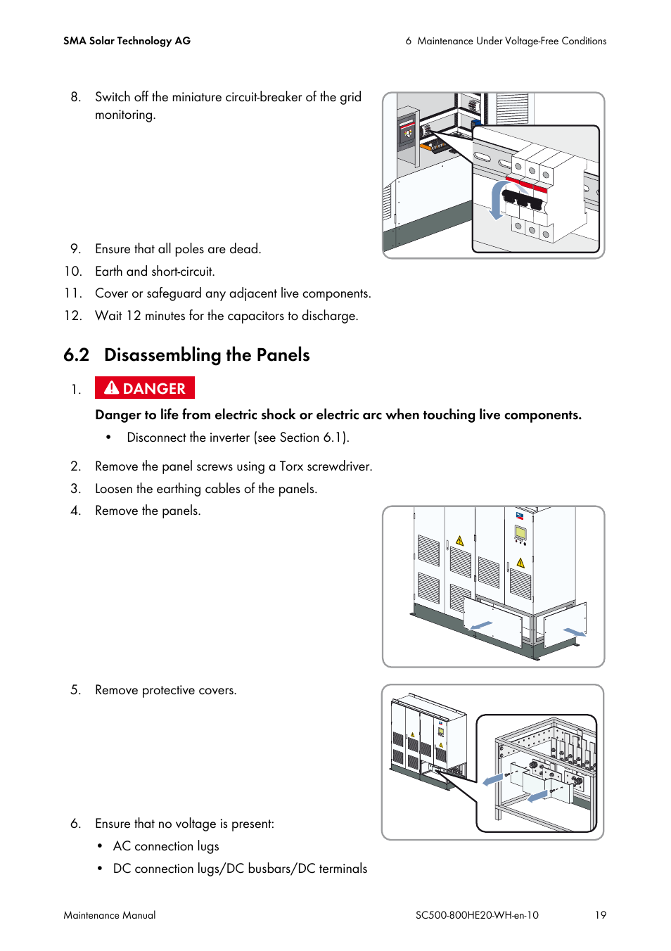 2 disassembling the panels | SMA SC 500HE-20 Maintenance Manua User Manual | Page 19 / 60