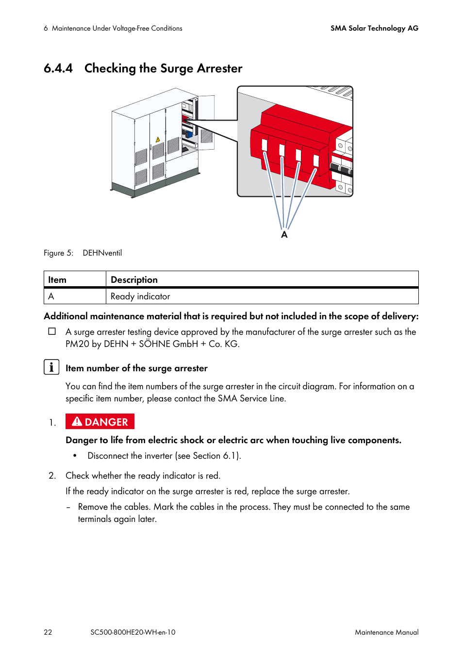 4 checking the surge arrester | SMA SC 500HE-20 Maintenance Manua User Manual | Page 22 / 60