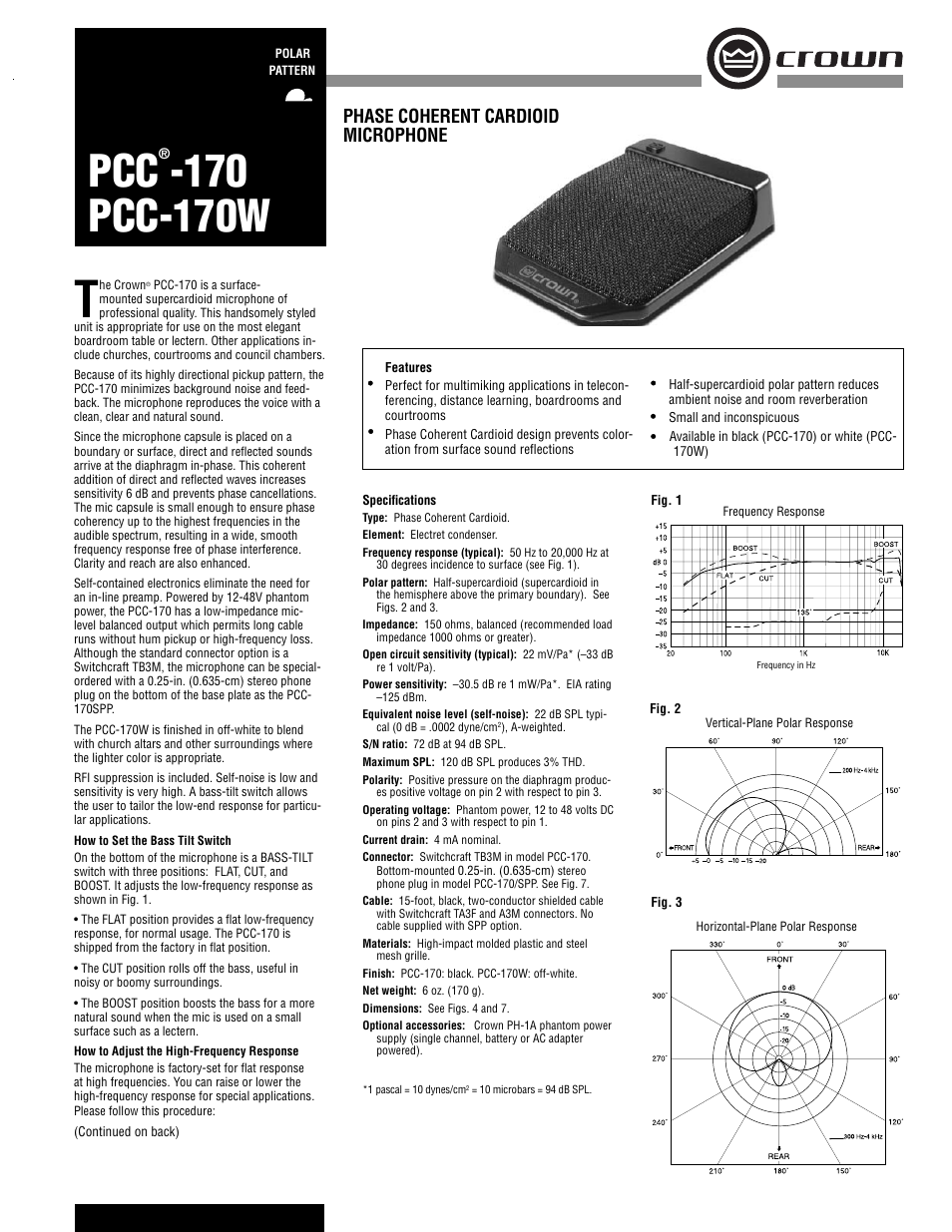 Crown Audio PCC-170 User Manual | 2 pages