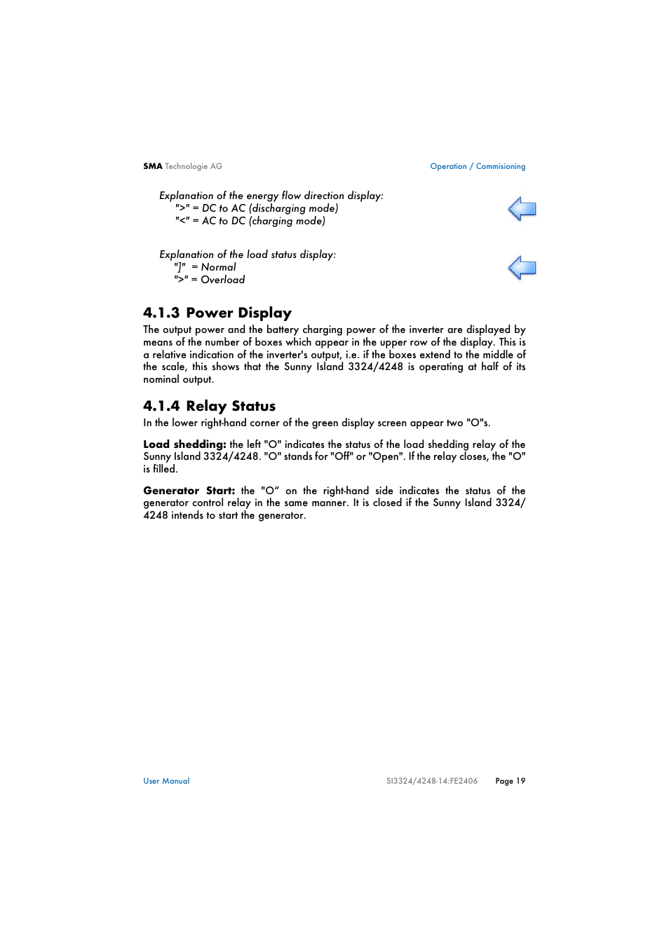 3 power display, 4 relay status, Power display | Relay status | SMA SI 3324 User Manual | Page 19 / 80