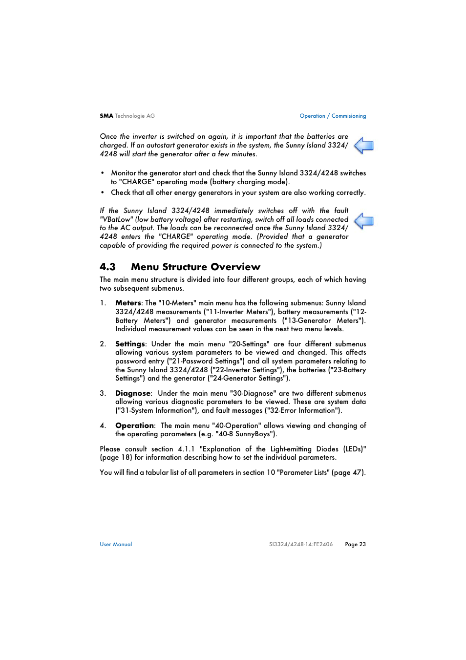 3 menu structure overview, Menu structure overview | SMA SI 3324 User Manual | Page 23 / 80