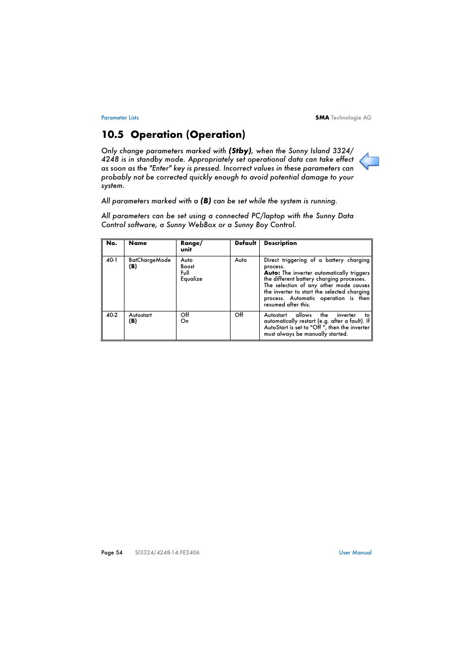 5 operation (operation), Operation (operation) | SMA SI 3324 User Manual | Page 54 / 80