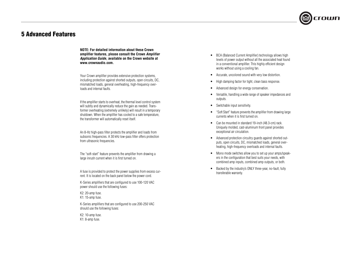 5 advanced features | Crown Audio K Series User Manual | Page 13 / 20