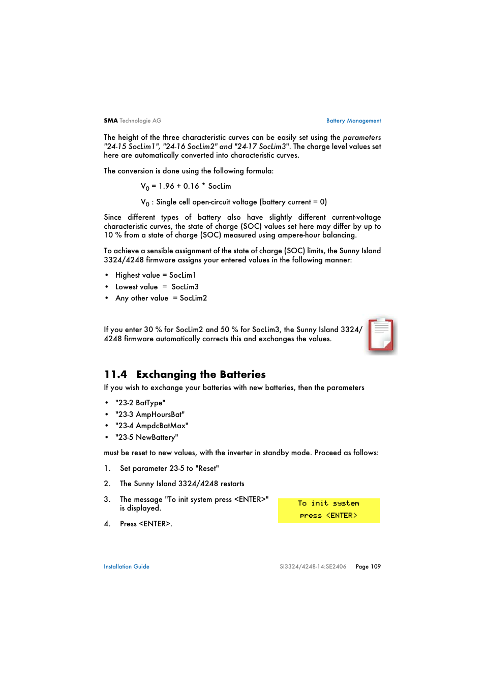 4 exchanging the batteries, Exchanging the batteries | SMA SI 3324 Installation User Manual | Page 109 / 164
