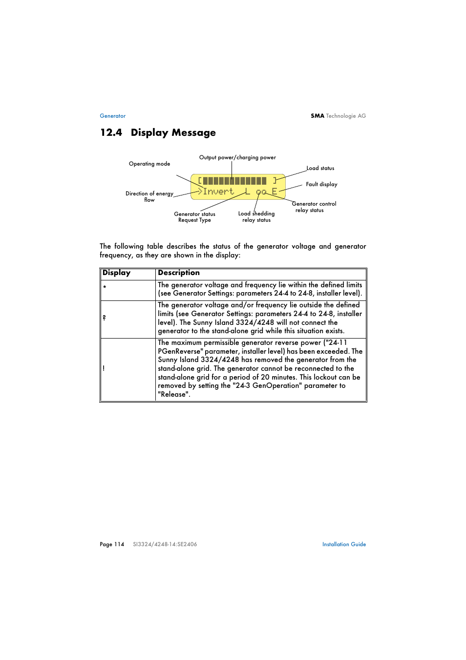 4 display message, Display message, Invert l oo e | SMA SI 3324 Installation User Manual | Page 114 / 164