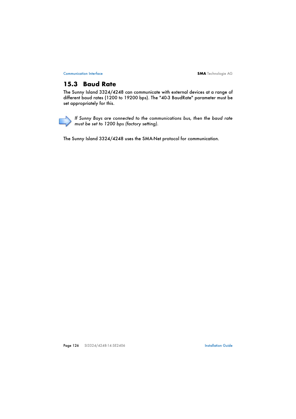 3 baud rate, Baud rate | SMA SI 3324 Installation User Manual | Page 126 / 164