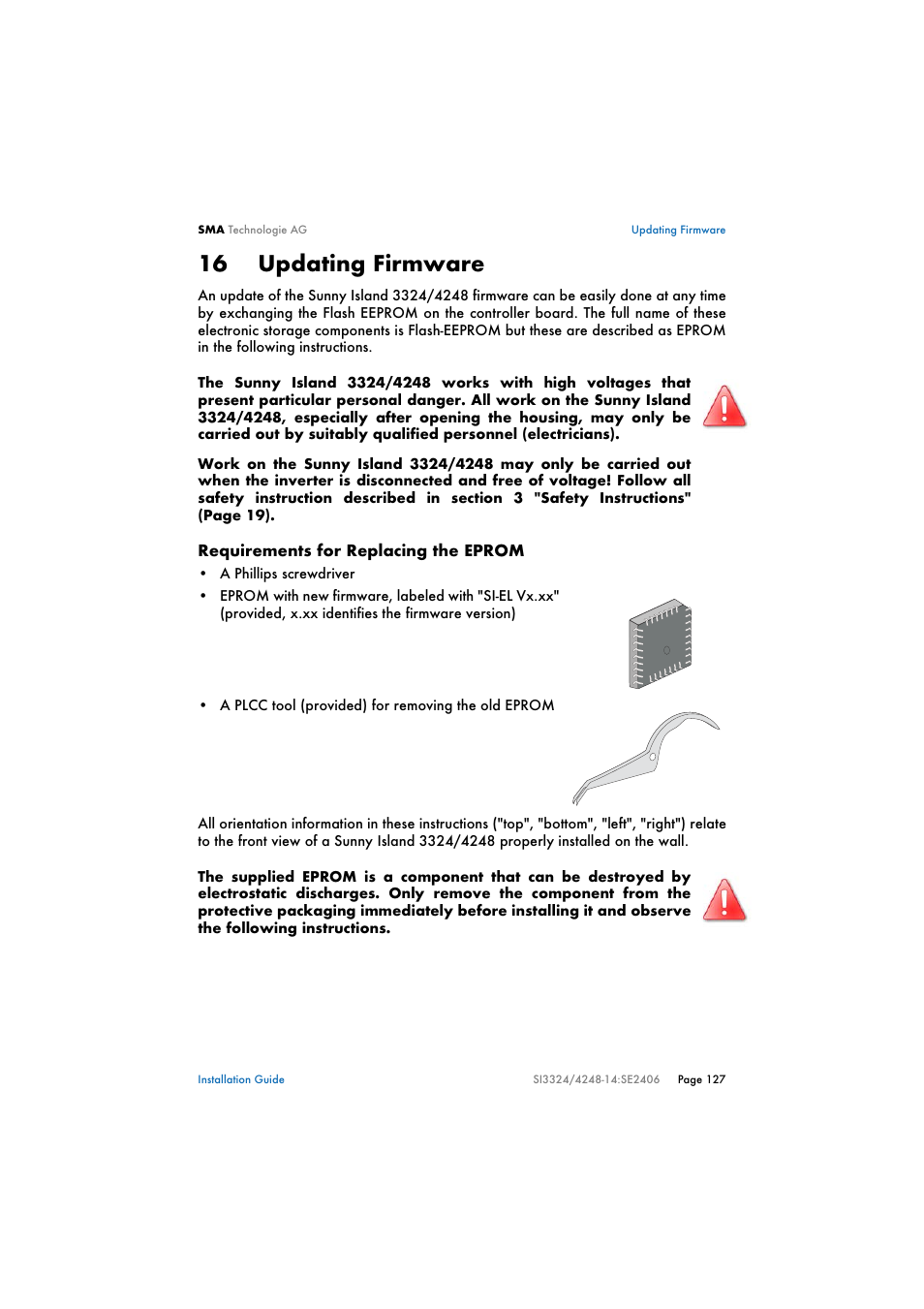 16 updating firmware, Updating firmware | SMA SI 3324 Installation User Manual | Page 127 / 164