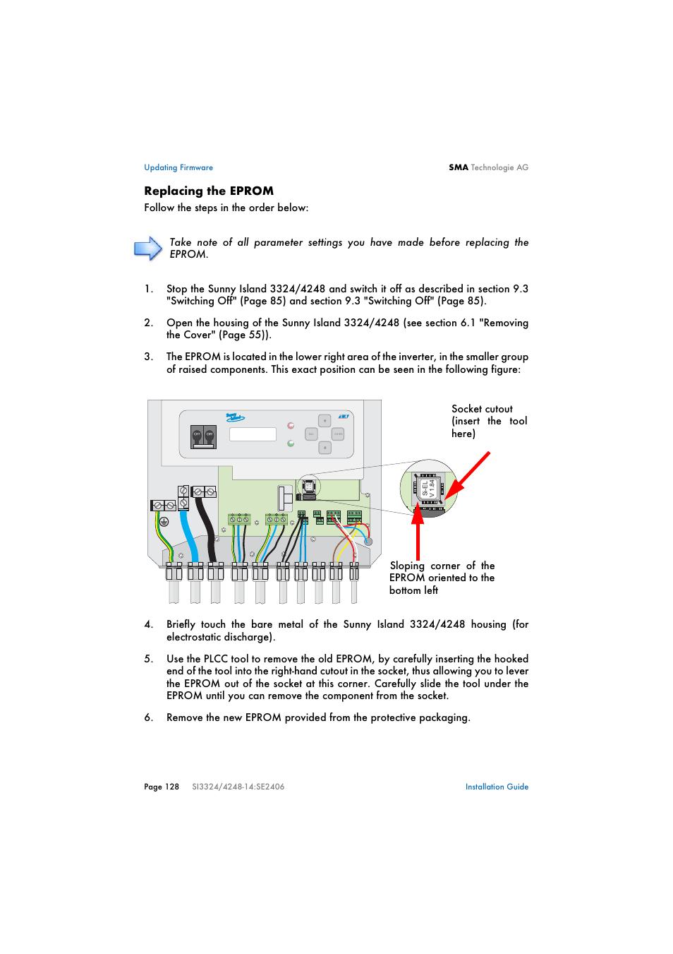Replacing the eprom | SMA SI 3324 Installation User Manual | Page 128 / 164