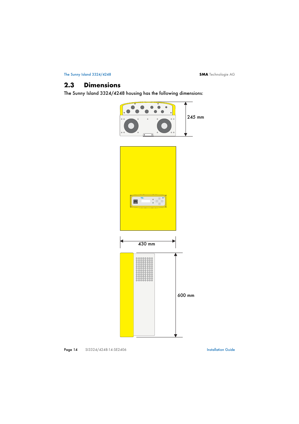 3 dimensions, Dimensions | SMA SI 3324 Installation User Manual | Page 14 / 164