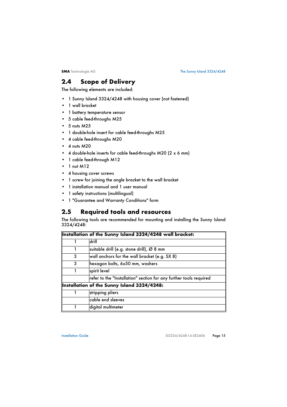 4 scope of delivery, 5 required tools and resources, Scope of delivery | Required tools and resources | SMA SI 3324 Installation User Manual | Page 15 / 164