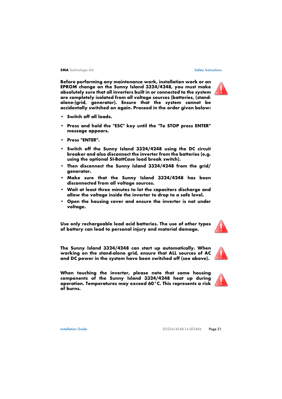 SMA SI 3324 Installation User Manual | Page 21 / 164