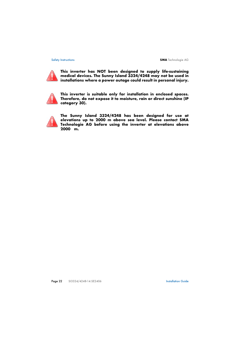 SMA SI 3324 Installation User Manual | Page 22 / 164