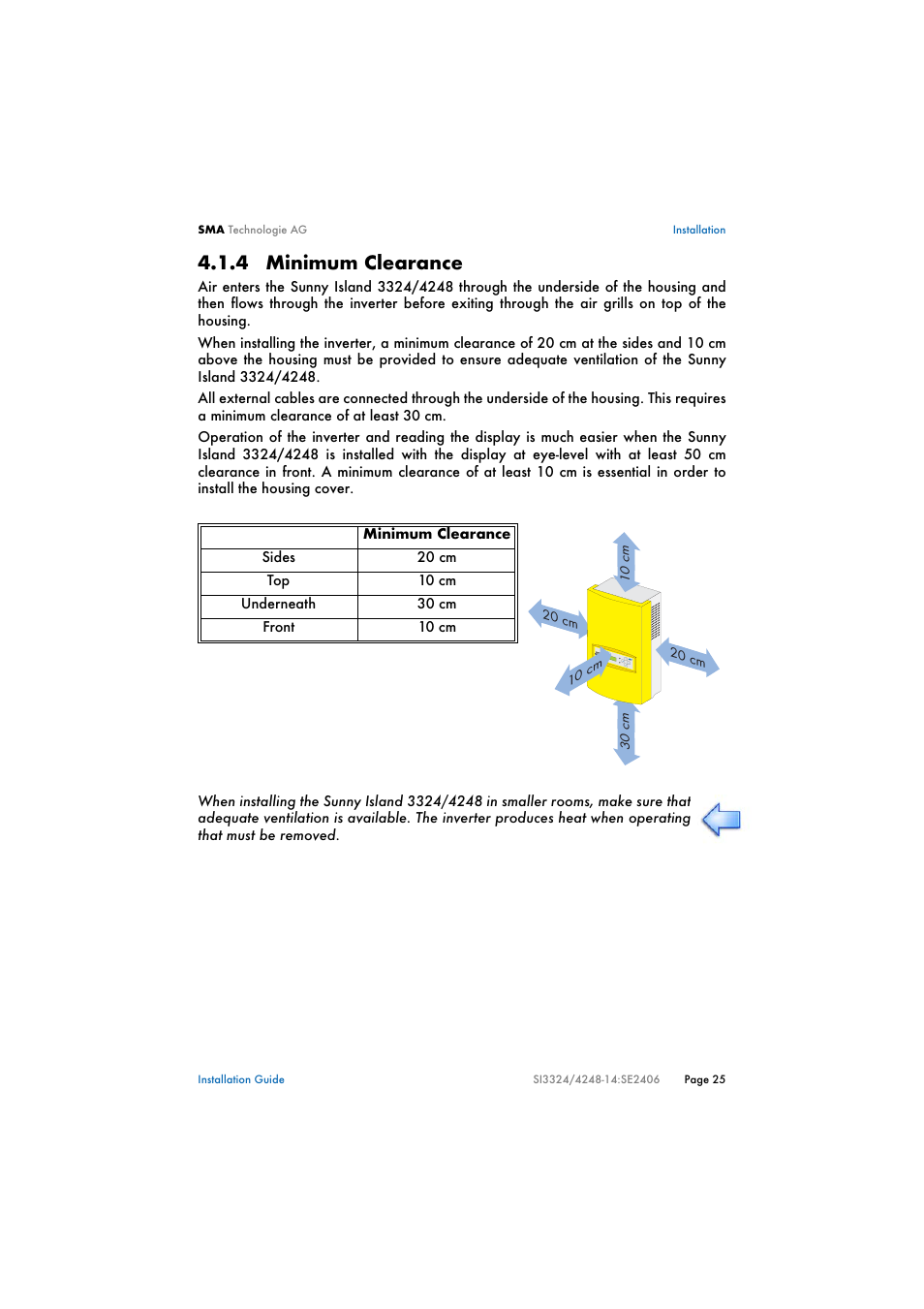 4 minimum clearance, Minimum clearance | SMA SI 3324 Installation User Manual | Page 25 / 164