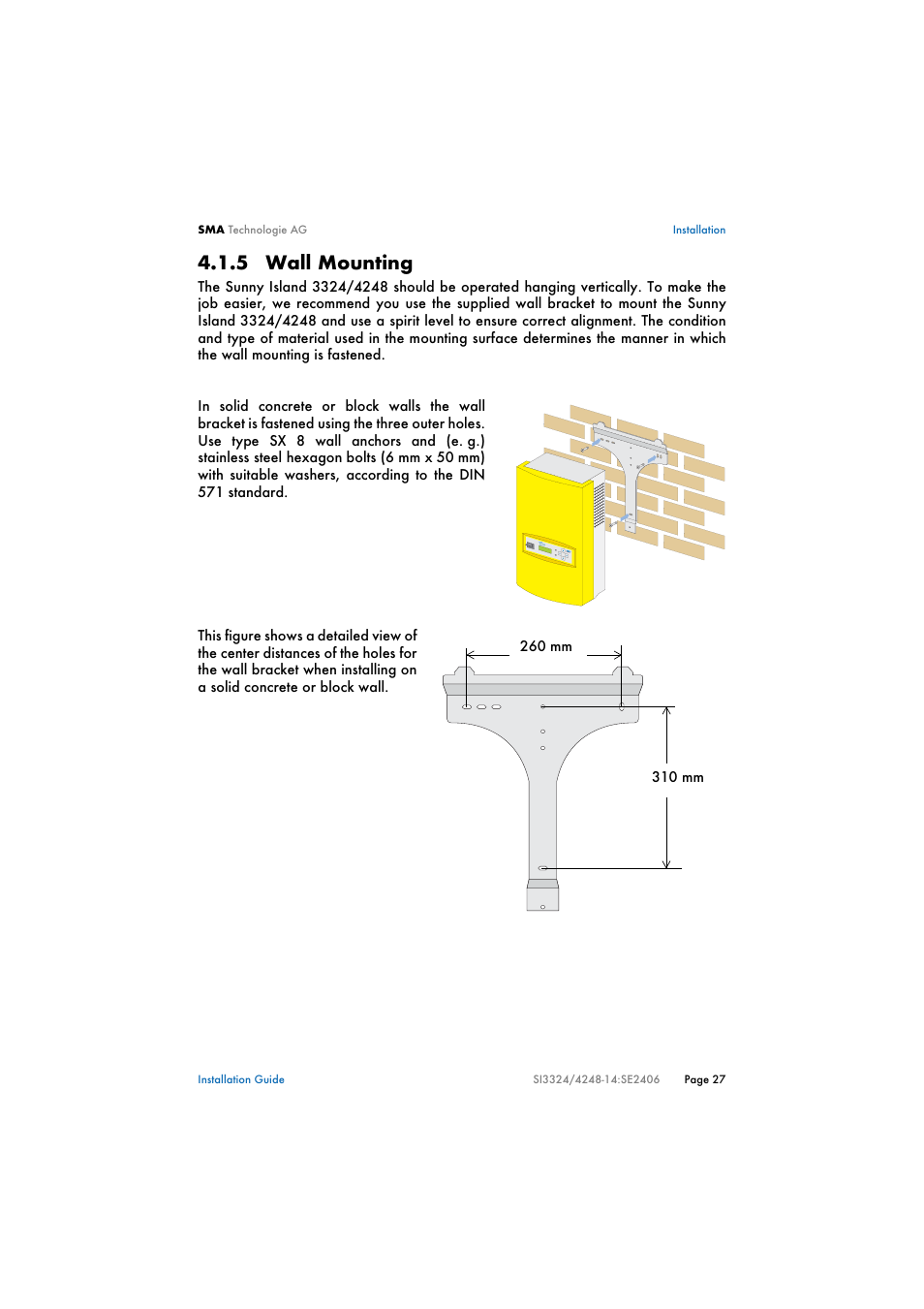 5 wall mounting, Wall mounting | SMA SI 3324 Installation User Manual | Page 27 / 164