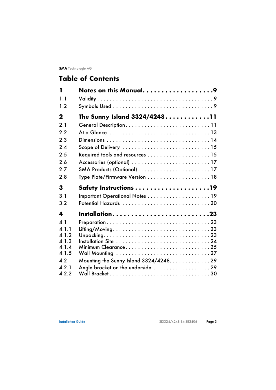 SMA SI 3324 Installation User Manual | Page 3 / 164