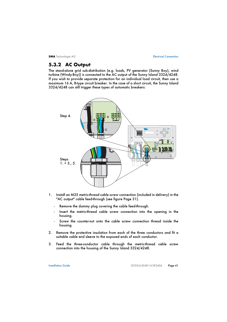 2 ac output, Ac output | SMA SI 3324 Installation User Manual | Page 41 / 164