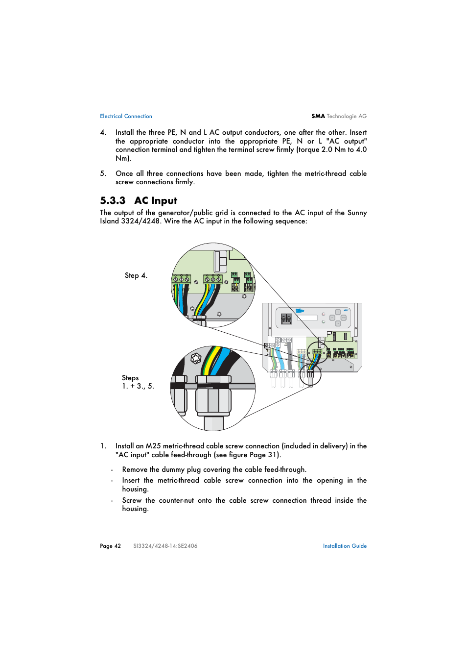 3 ac input, Ac input | SMA SI 3324 Installation User Manual | Page 42 / 164