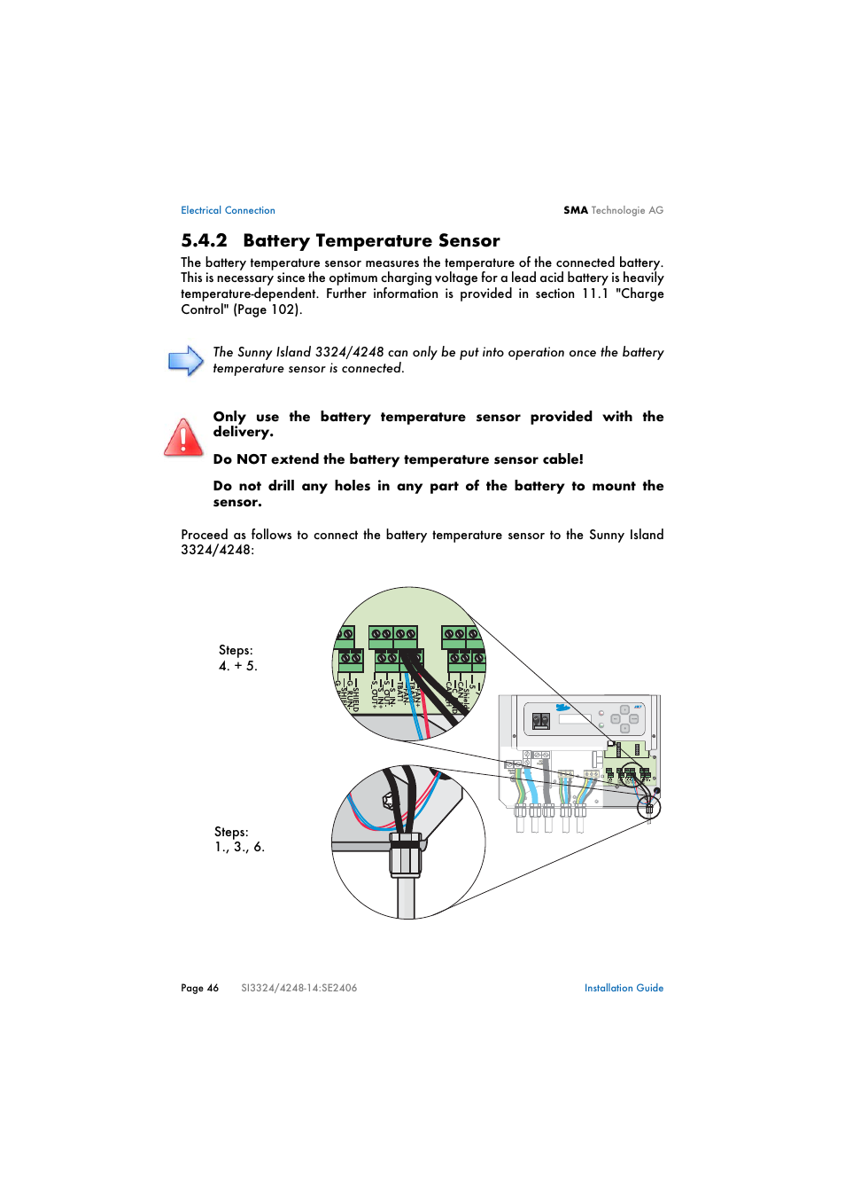 2 battery temperature sensor, Battery temperature sensor, N 5.4.2 "battery temperature sensor | SMA SI 3324 Installation User Manual | Page 46 / 164