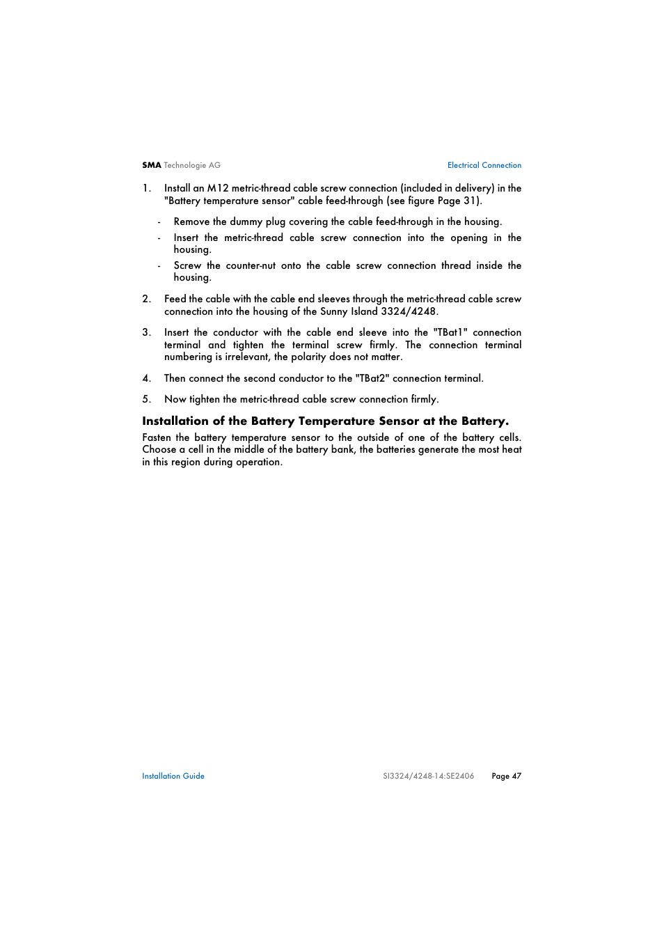 SMA SI 3324 Installation User Manual | Page 47 / 164