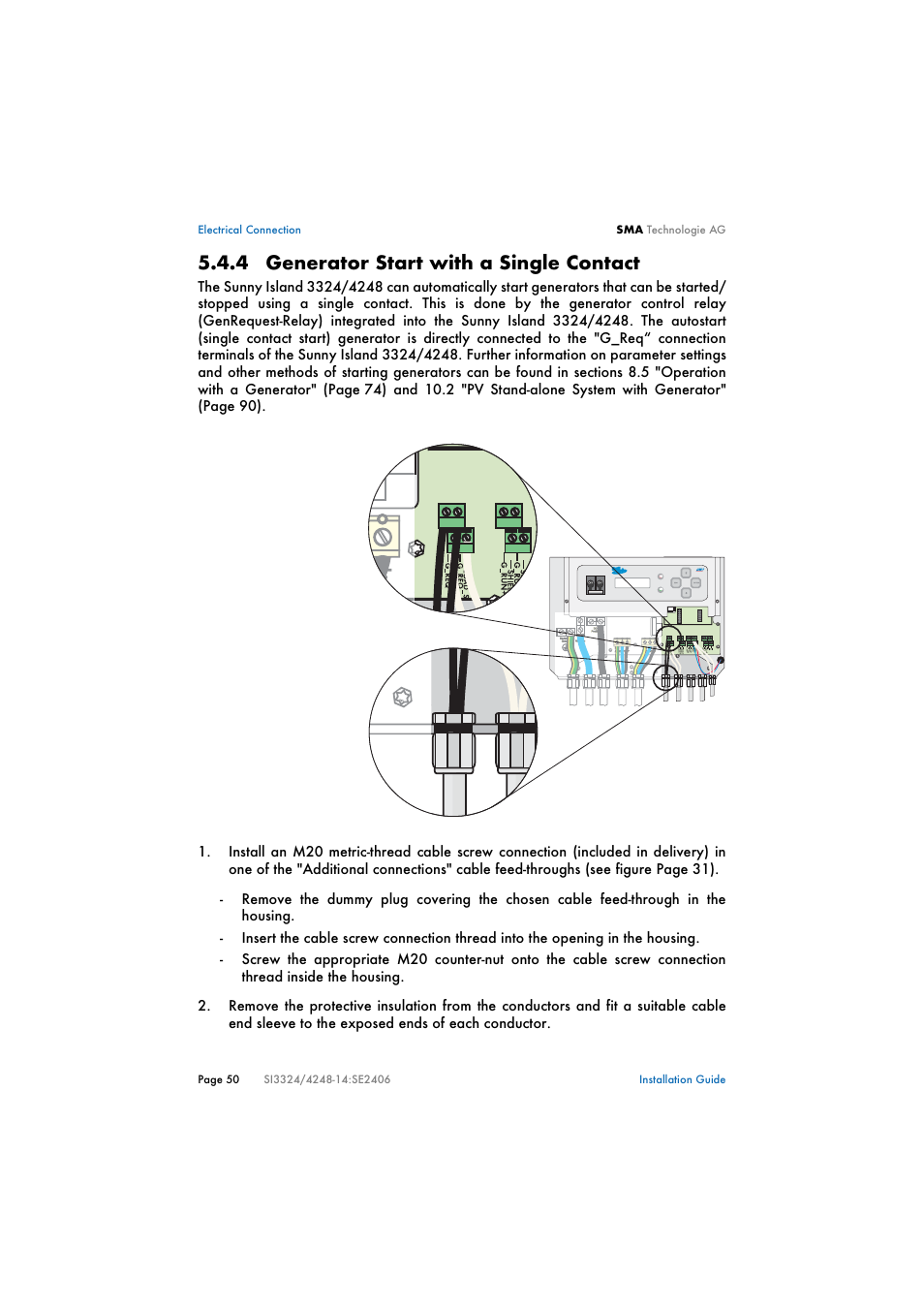 4 generator start with a single contact, Generator start with a single contact | SMA SI 3324 Installation User Manual | Page 50 / 164