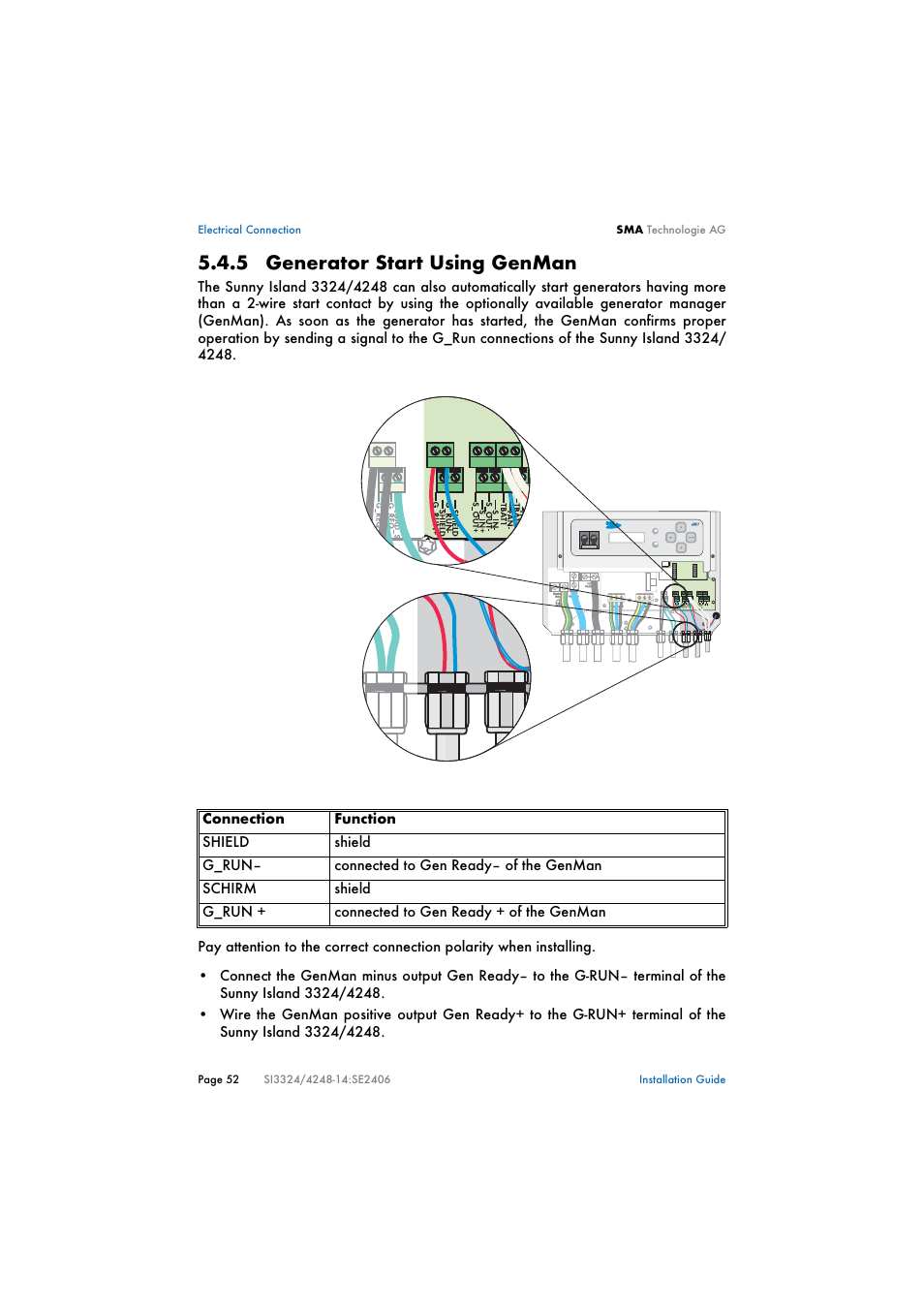 5 generator start using genman, Generator start using genman, 5 "generator start using genman | SMA SI 3324 Installation User Manual | Page 52 / 164