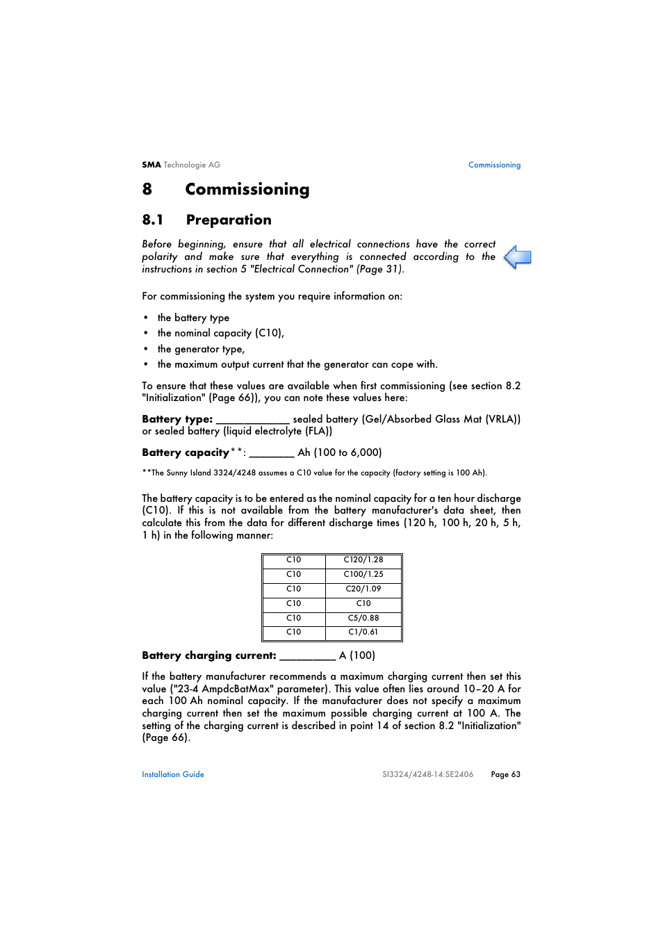 8 commissioning, 1 preparation, Commissioning | Preparation, 8commissioning | SMA SI 3324 Installation User Manual | Page 63 / 164