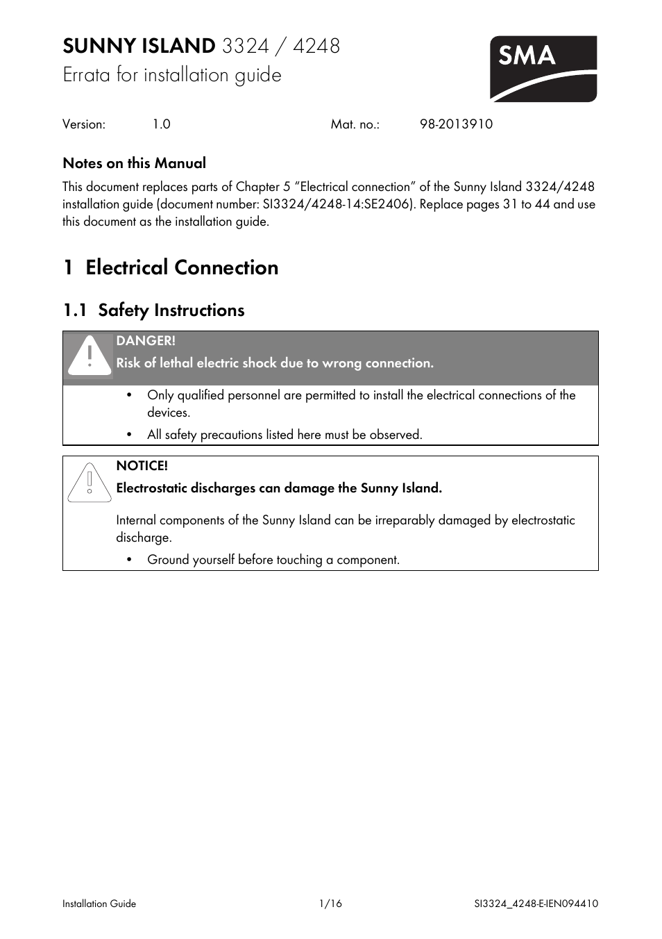 SMA SI 3324 Errata User Manual | 16 pages