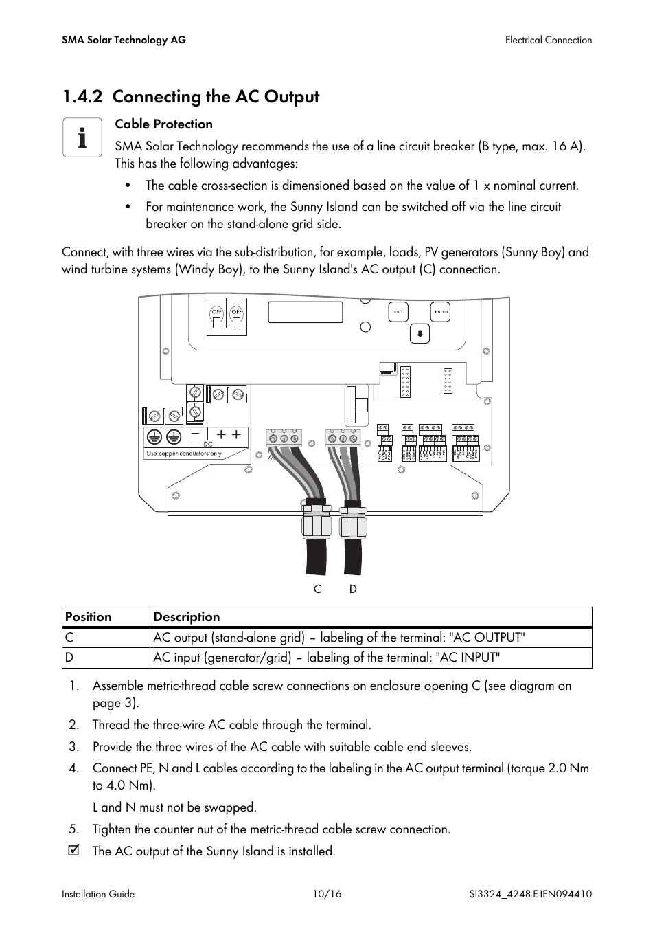 2 connecting the ac output | SMA SI 3324 Errata User Manual | Page 10 / 16