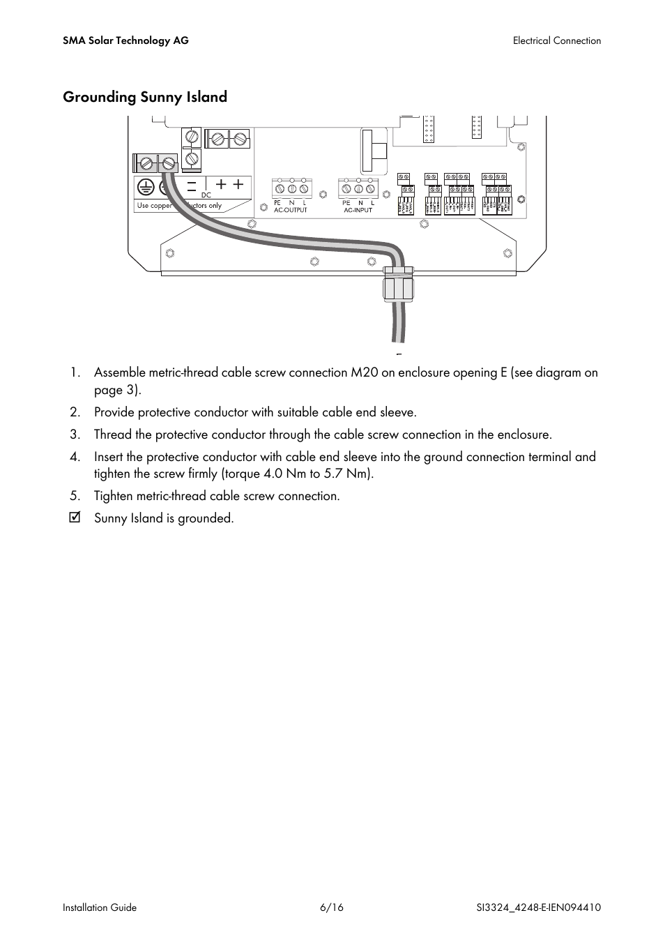 Grounding sunny island | SMA SI 3324 Errata User Manual | Page 6 / 16