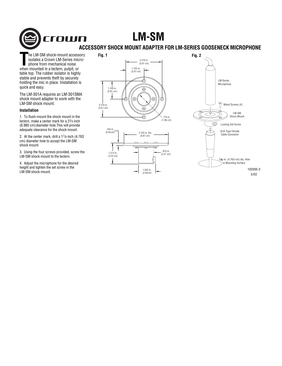 Crown Audio LM-SM User Manual | 1 page