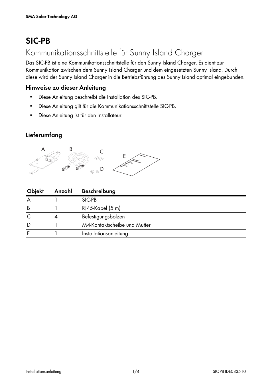 SMA SIC-PB User Manual | Page 2 / 28