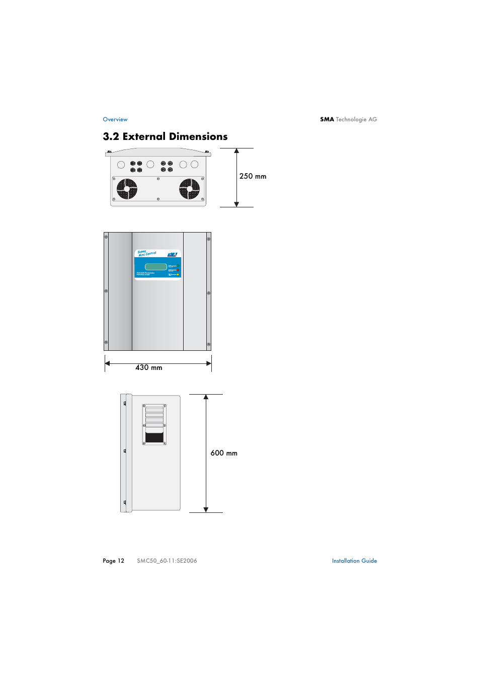 2 external dimensions, External dimensions | SMA SMC 5000 Installation User Manual | Page 12 / 58