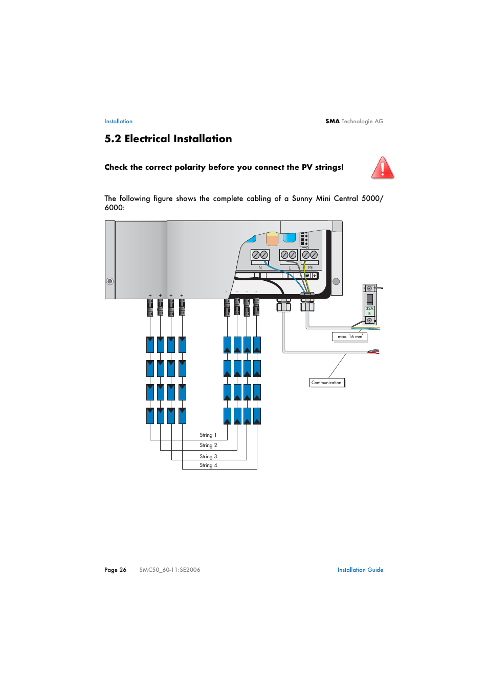 2 electrical installation, Electrical installation | SMA SMC 5000 Installation User Manual | Page 26 / 58