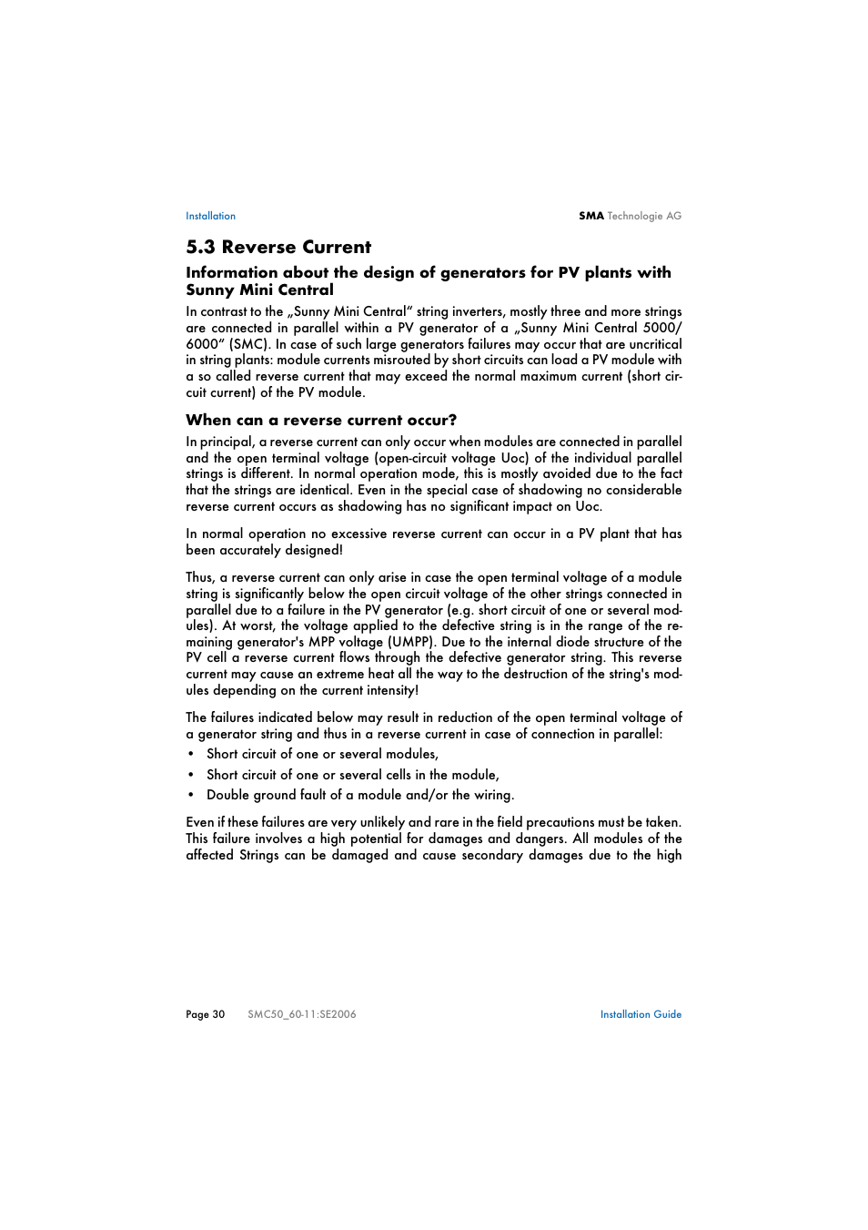 3 reverse current, Reverse current | SMA SMC 5000 Installation User Manual | Page 30 / 58
