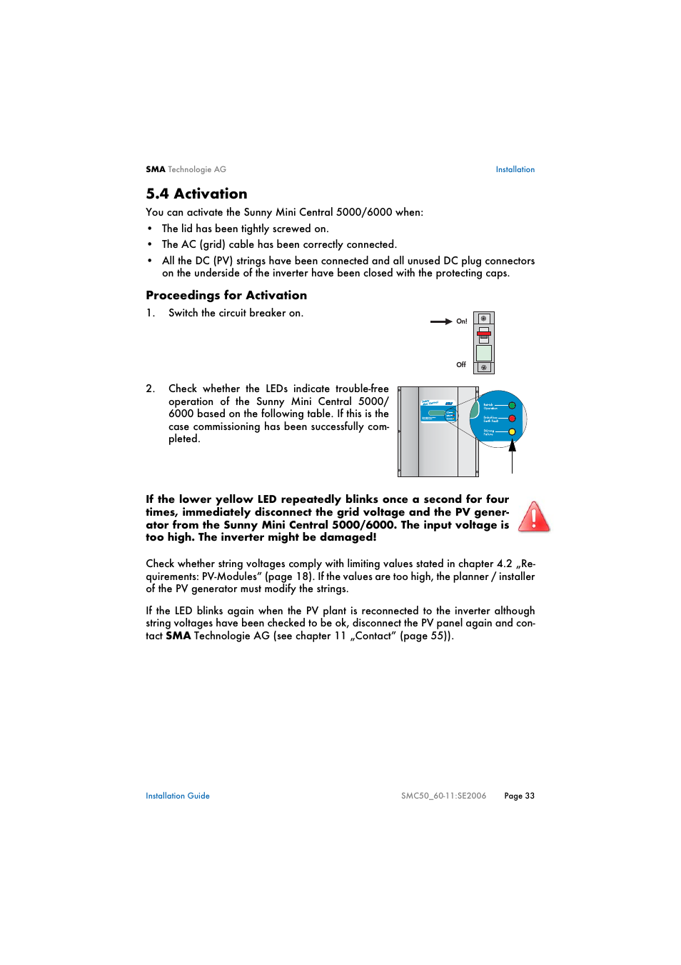 4 activation, Activation | SMA SMC 5000 Installation User Manual | Page 33 / 58