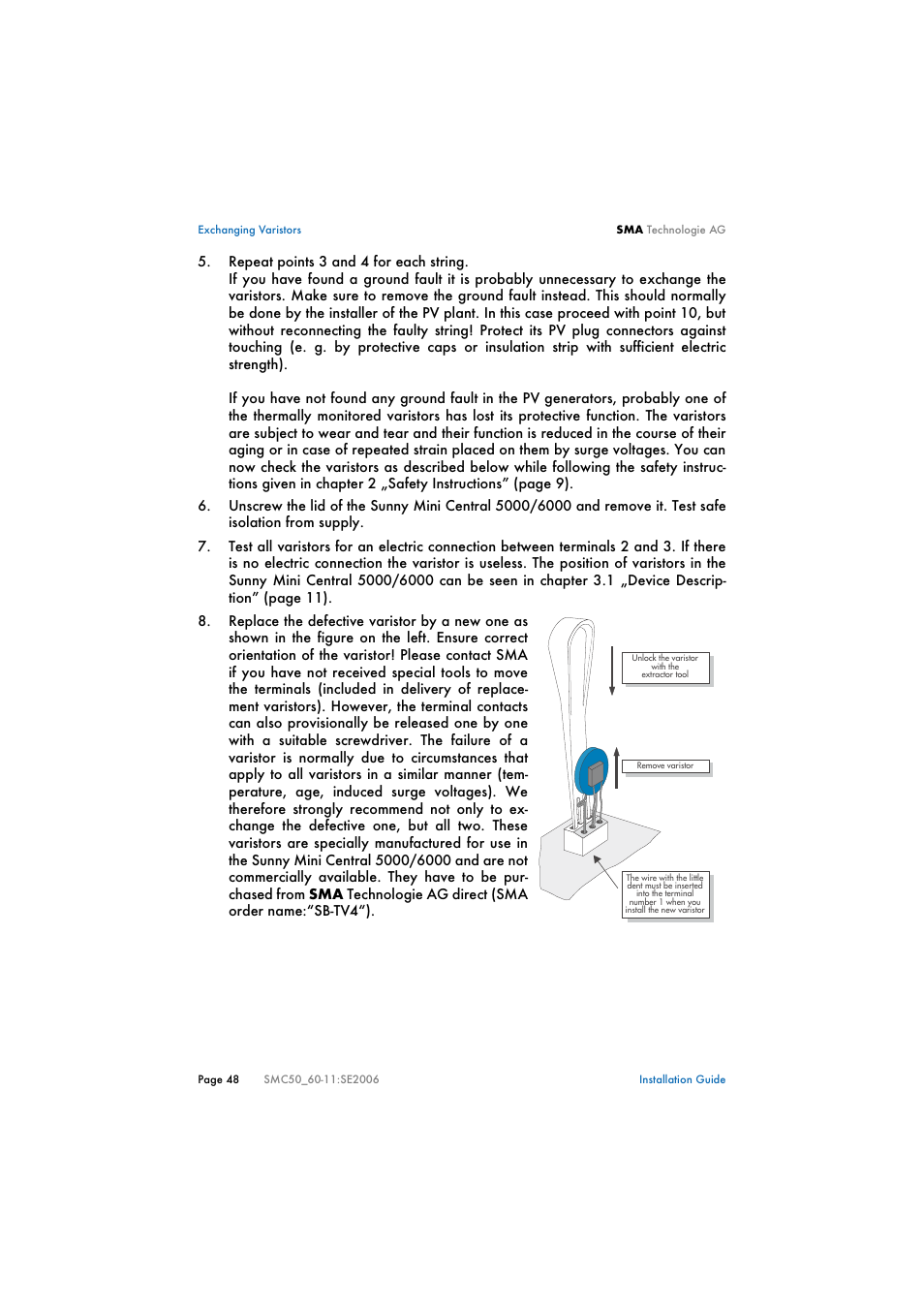 SMA SMC 5000 Installation User Manual | Page 48 / 58